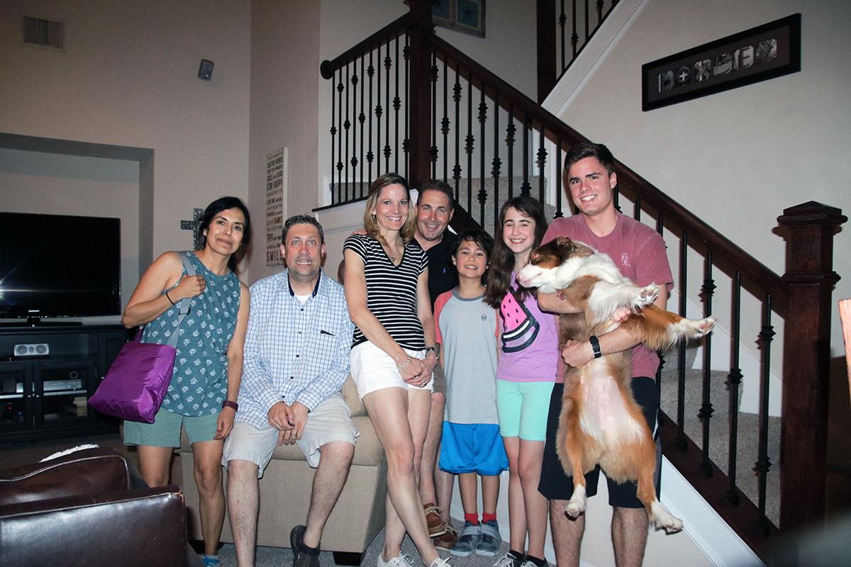 Tina, Dave, Kristen, Peter, Gavin, Elyce, Reagan at the Foxleys' in Pearland, TX.
